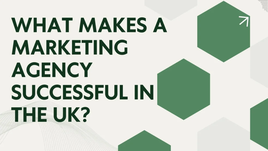Illustration showing key elements that make a marketing agency successful in the UK, including ROI-focused strategies, multi-channel marketing, data-driven decisions, and client collaboration