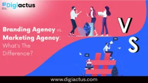 Illustration comparing the roles of a strategic branding agency and a marketing agency in business growth