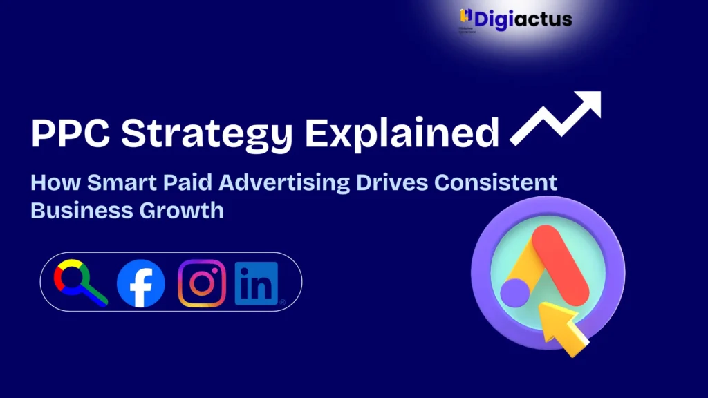 Diagram explaining PPC strategy including keyword research, ad creation, and optimisation