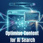 Illustration showing AI search optimization with ChatGPT, structured content blocks, and answer engines selecting content as the top result